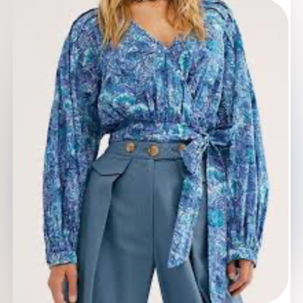 New Free People Wrap Floral Top Blouse Medium